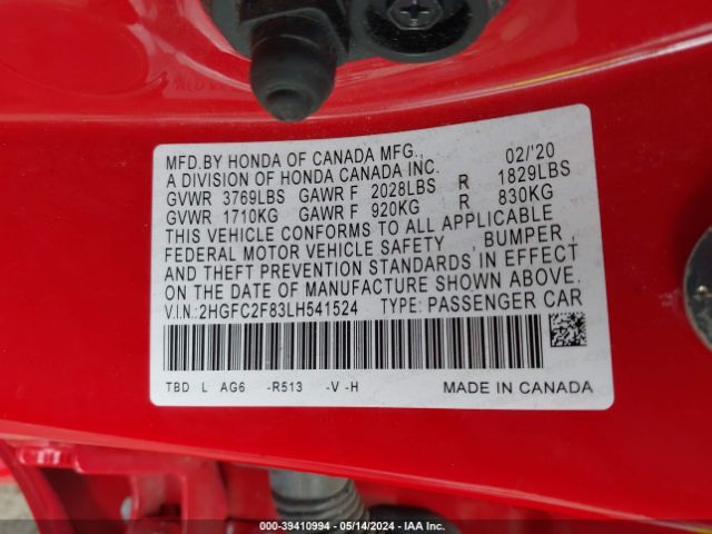 Photo 8 VIN: 2HGFC2F83LH541524 - HONDA CIVIC 