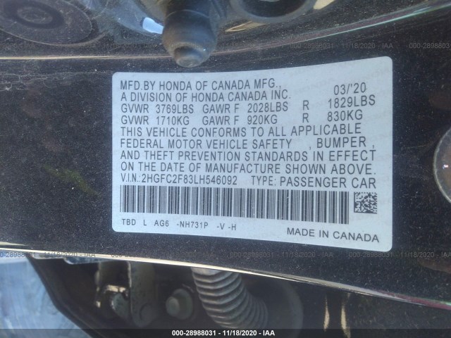 Photo 8 VIN: 2HGFC2F83LH546092 - HONDA CIVIC SEDAN 