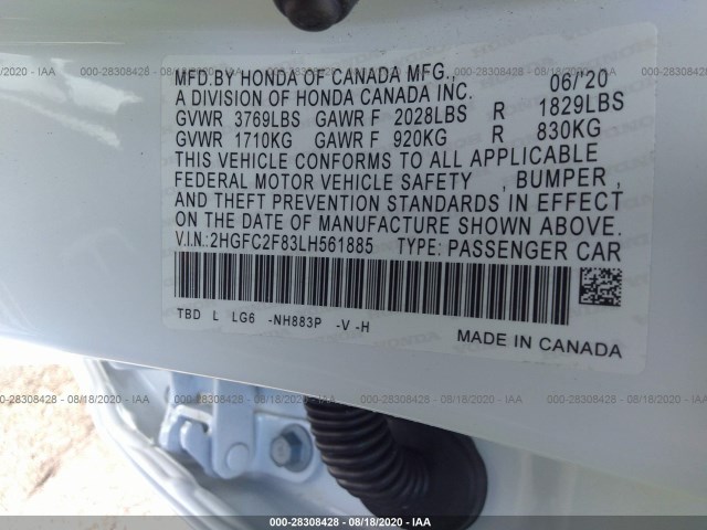 Photo 8 VIN: 2HGFC2F83LH561885 - HONDA CIVIC SEDAN 