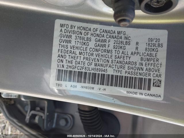 Photo 8 VIN: 2HGFC2F83LH589945 - HONDA CIVIC 