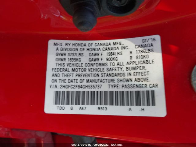 Photo 8 VIN: 2HGFC2F84GH535737 - HONDA CIVIC 