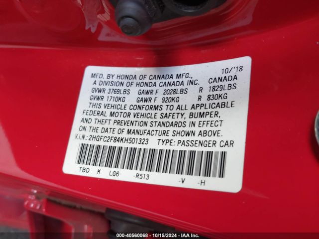 Photo 8 VIN: 2HGFC2F84KH501323 - HONDA CIVIC 