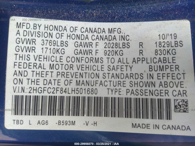 Photo 8 VIN: 2HGFC2F84LH501680 - HONDA CIVIC SEDAN 