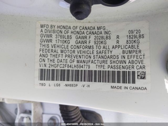 Photo 8 VIN: 2HGFC2F84LH594779 - HONDA CIVIC 