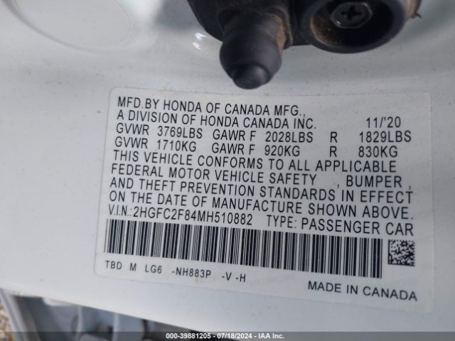 Photo 8 VIN: 2HGFC2F84MH510882 - HONDA CIVIC 