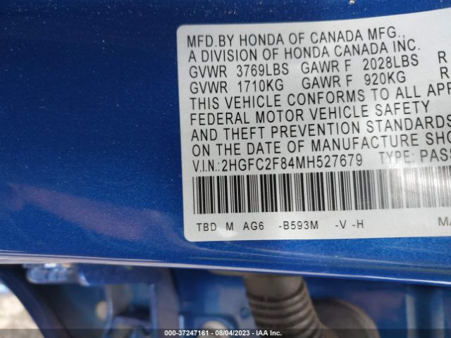 Photo 8 VIN: 2HGFC2F84MH527679 - HONDA CIVIC 