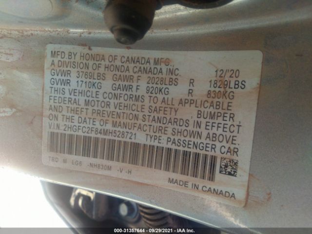 Photo 8 VIN: 2HGFC2F84MH528721 - HONDA CIVIC SEDAN 