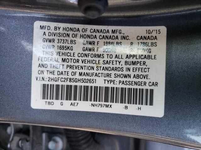 Photo 9 VIN: 2HGFC2F85GH502651 - HONDA CIVIC EX 