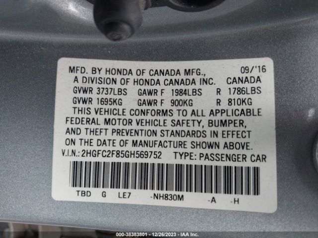 Photo 8 VIN: 2HGFC2F85GH569752 - HONDA CIVIC 