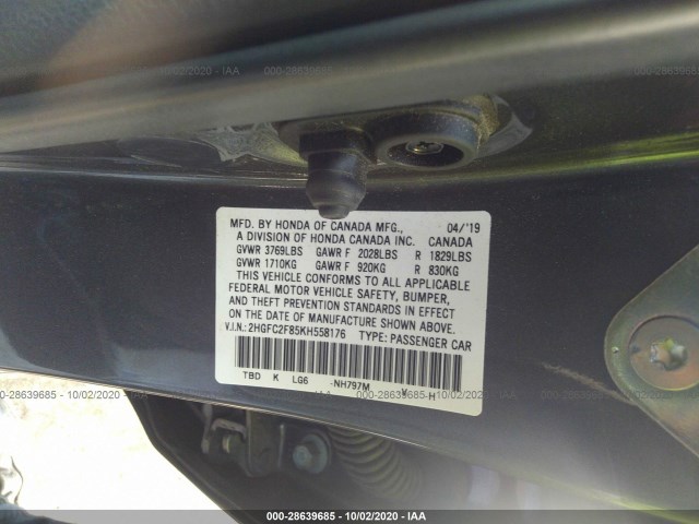 Photo 8 VIN: 2HGFC2F85KH558176 - HONDA CIVIC SEDAN 