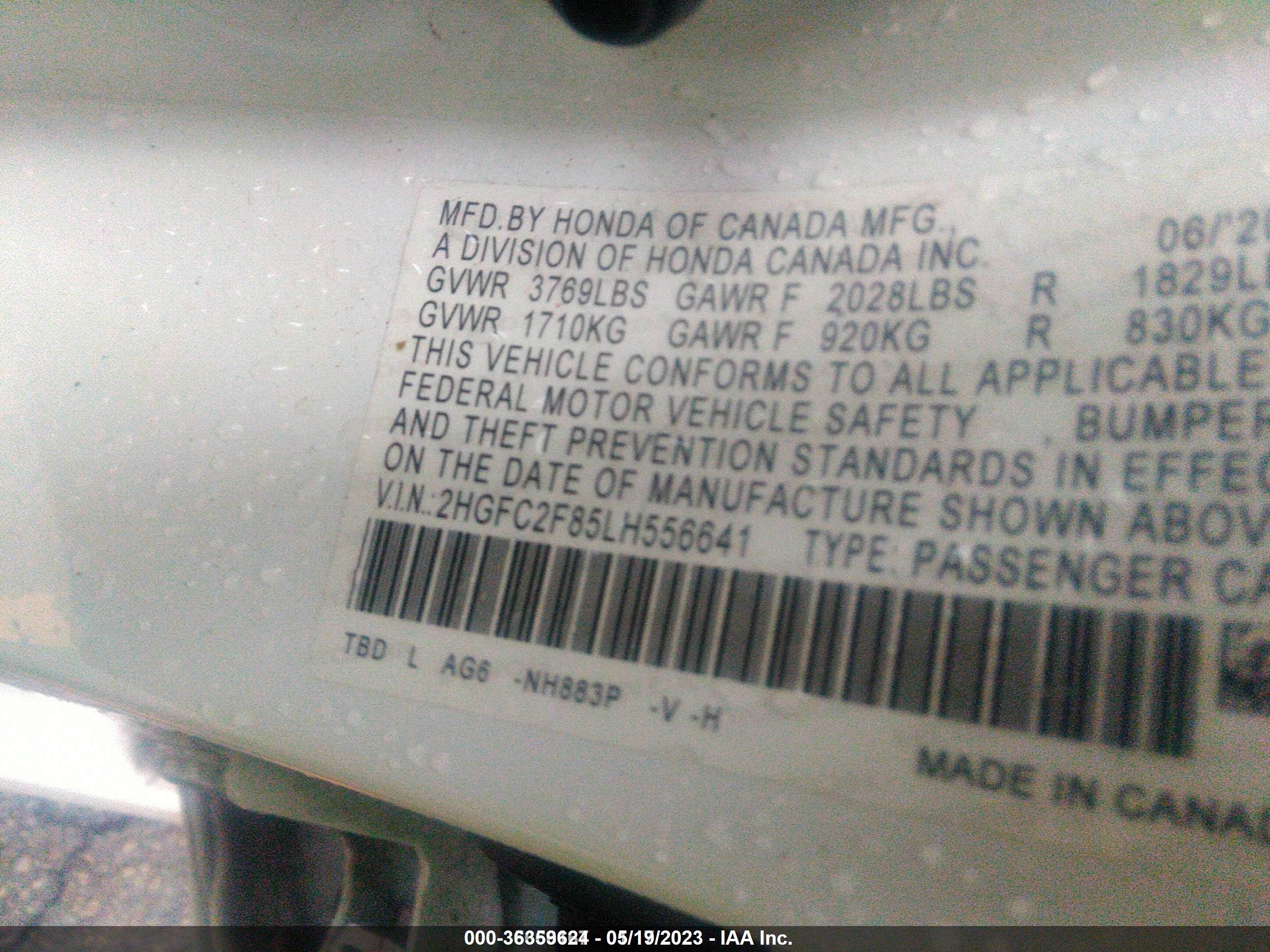 Photo 8 VIN: 2HGFC2F85LH556641 - HONDA CIVIC 