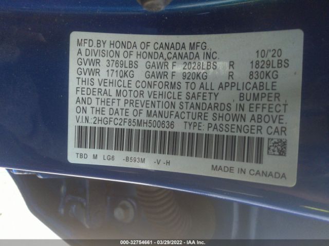 Photo 8 VIN: 2HGFC2F85MH500636 - HONDA CIVIC SEDAN 