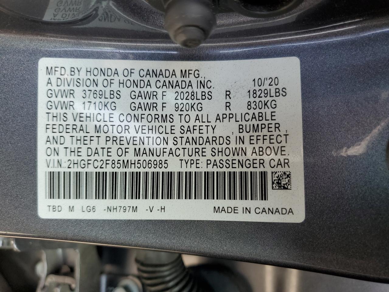 Photo 11 VIN: 2HGFC2F85MH506985 - HONDA CIVIC 