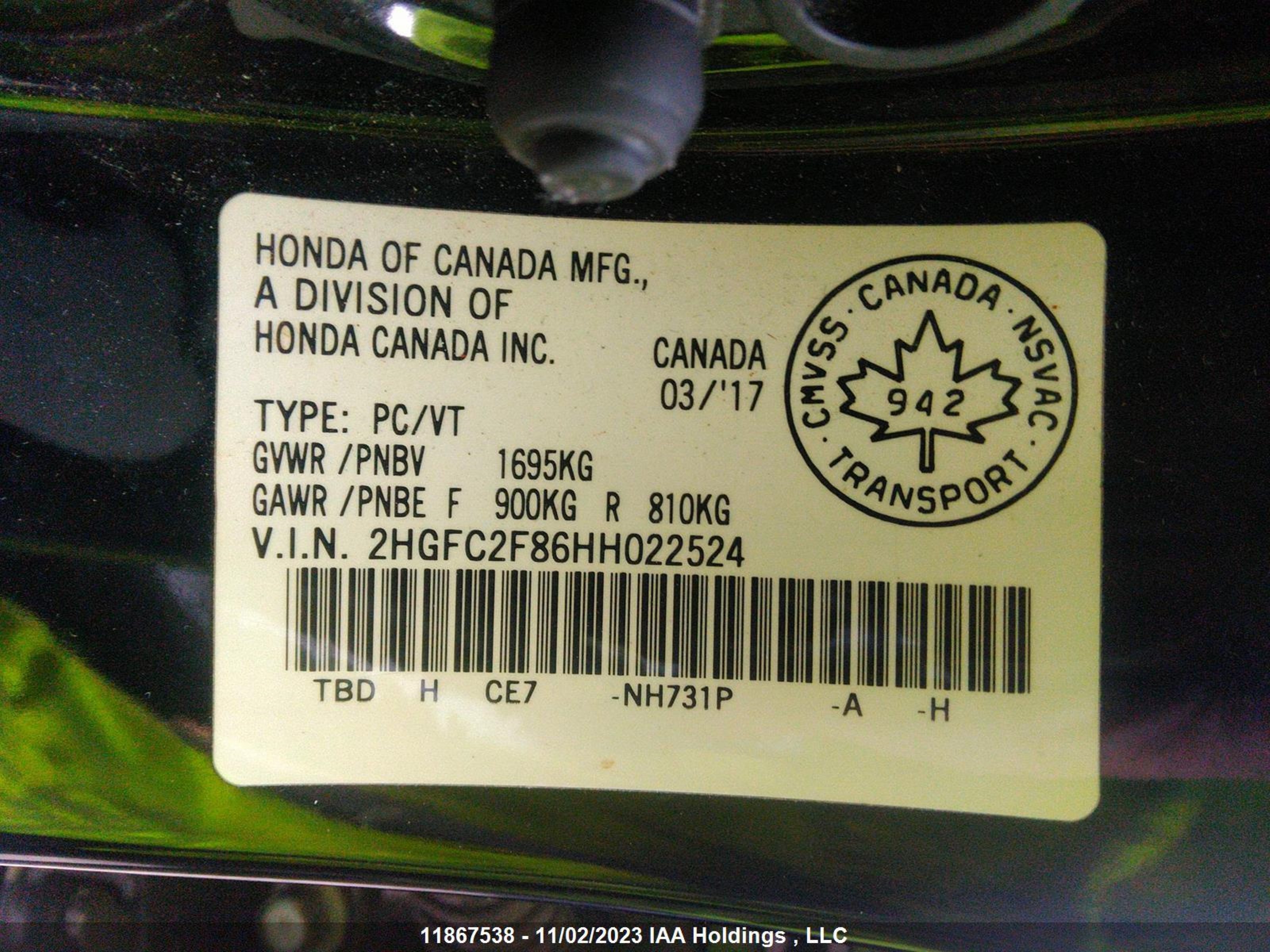 Photo 8 VIN: 2HGFC2F86HH022524 - HONDA CIVIC 