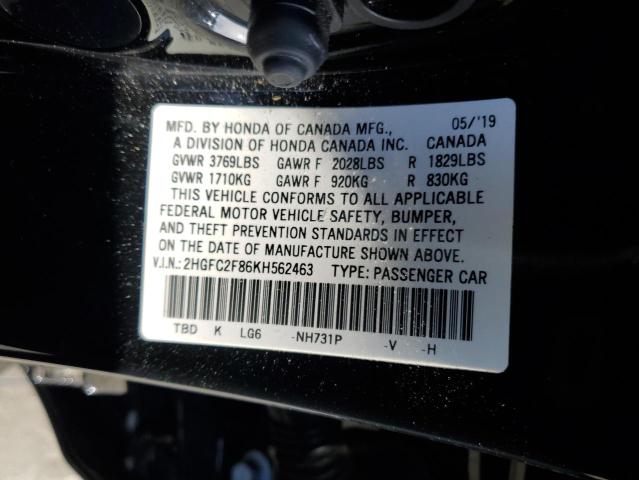 Photo 11 VIN: 2HGFC2F86KH562463 - HONDA CIVIC 