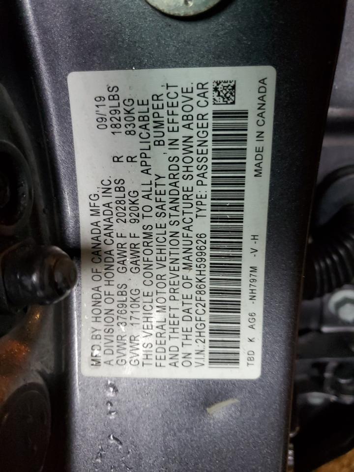 Photo 11 VIN: 2HGFC2F86KH599626 - HONDA CIVIC 