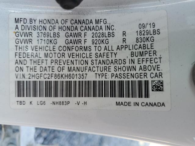 Photo 12 VIN: 2HGFC2F86KH601357 - HONDA CIVIC 