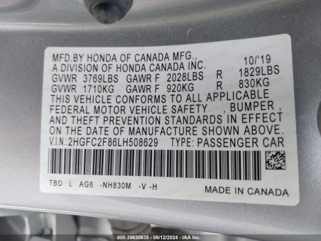 Photo 8 VIN: 2HGFC2F86LH508629 - HONDA CIVIC 