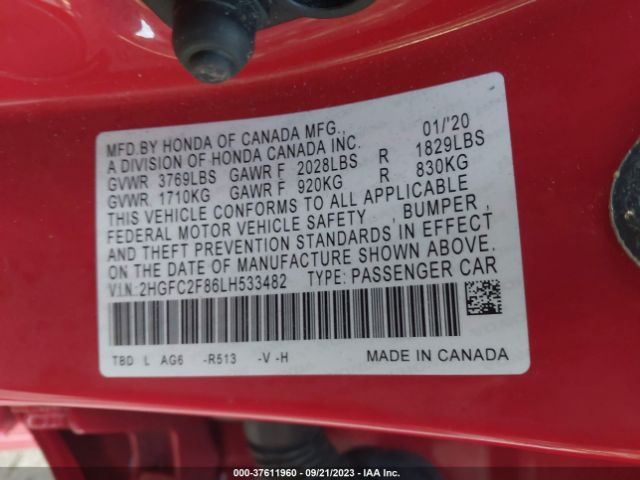 Photo 8 VIN: 2HGFC2F86LH533482 - HONDA CIVIC 