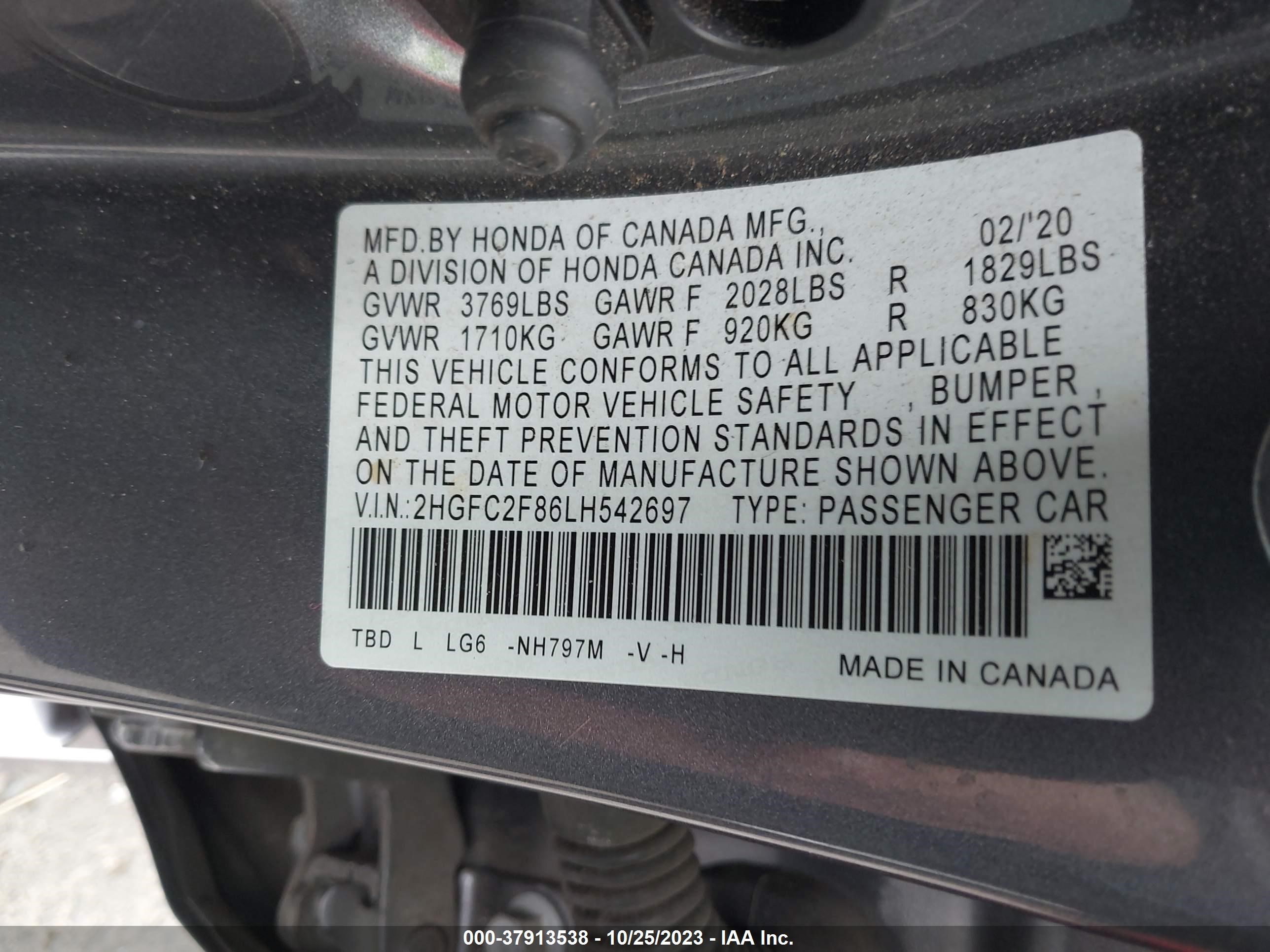 Photo 8 VIN: 2HGFC2F86LH542697 - HONDA CIVIC 