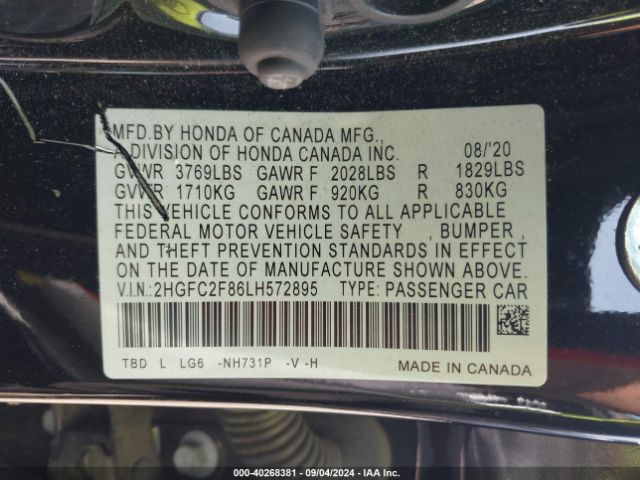 Photo 8 VIN: 2HGFC2F86LH572895 - HONDA CIVIC 