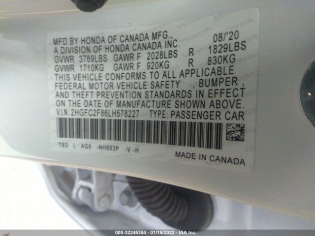 Photo 8 VIN: 2HGFC2F86LH578227 - HONDA CIVIC SEDAN 