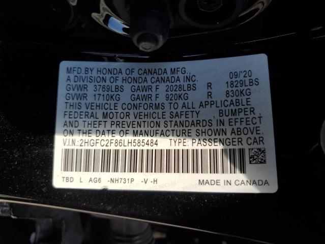 Photo 11 VIN: 2HGFC2F86LH585484 - HONDA CIVIC 