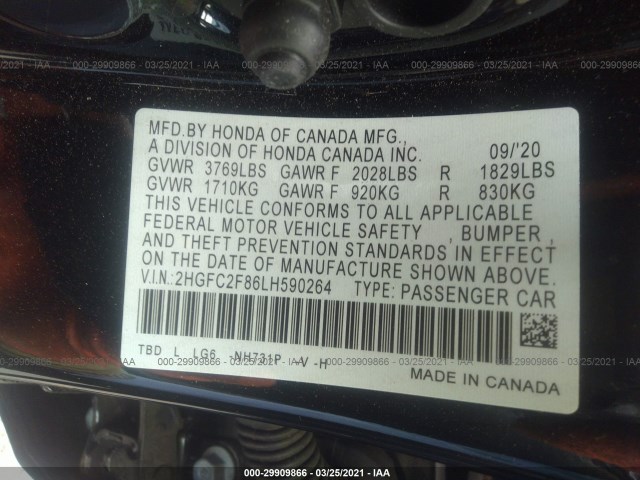 Photo 8 VIN: 2HGFC2F86LH590264 - HONDA CIVIC SEDAN 