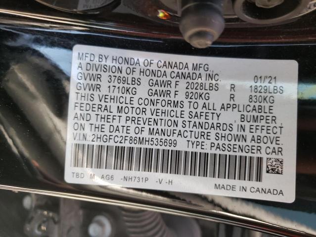 Photo 9 VIN: 2HGFC2F86MH535699 - HONDA CIVIC SPOR 