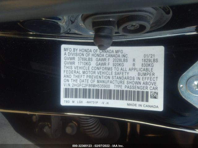 Photo 8 VIN: 2HGFC2F86MH535900 - HONDA CIVIC SEDAN 