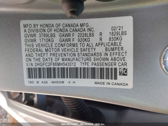 Photo 8 VIN: 2HGFC2F86MH543012 - HONDA CIVIC 