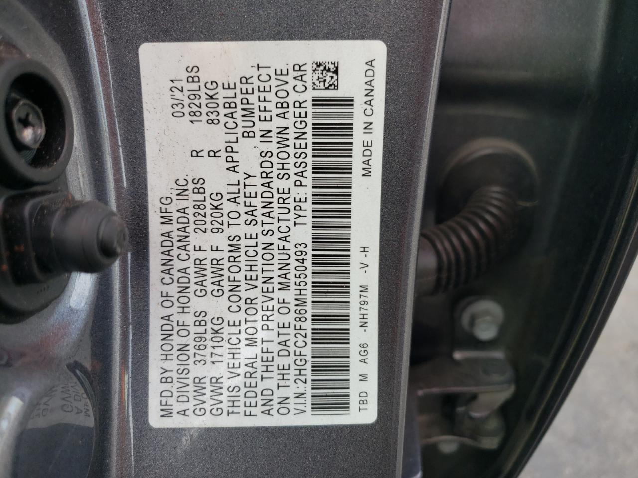 Photo 11 VIN: 2HGFC2F86MH550493 - HONDA CIVIC 