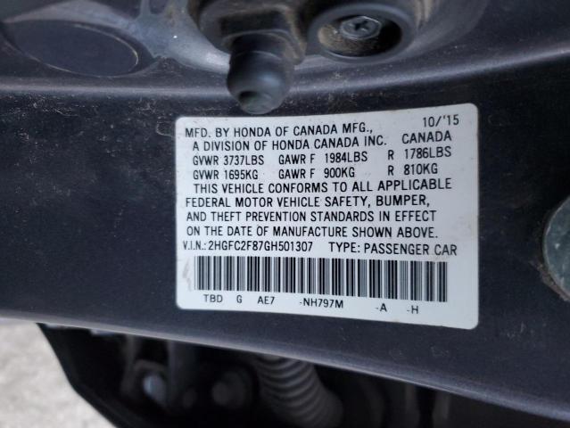 Photo 11 VIN: 2HGFC2F87GH501307 - HONDA CIVIC 