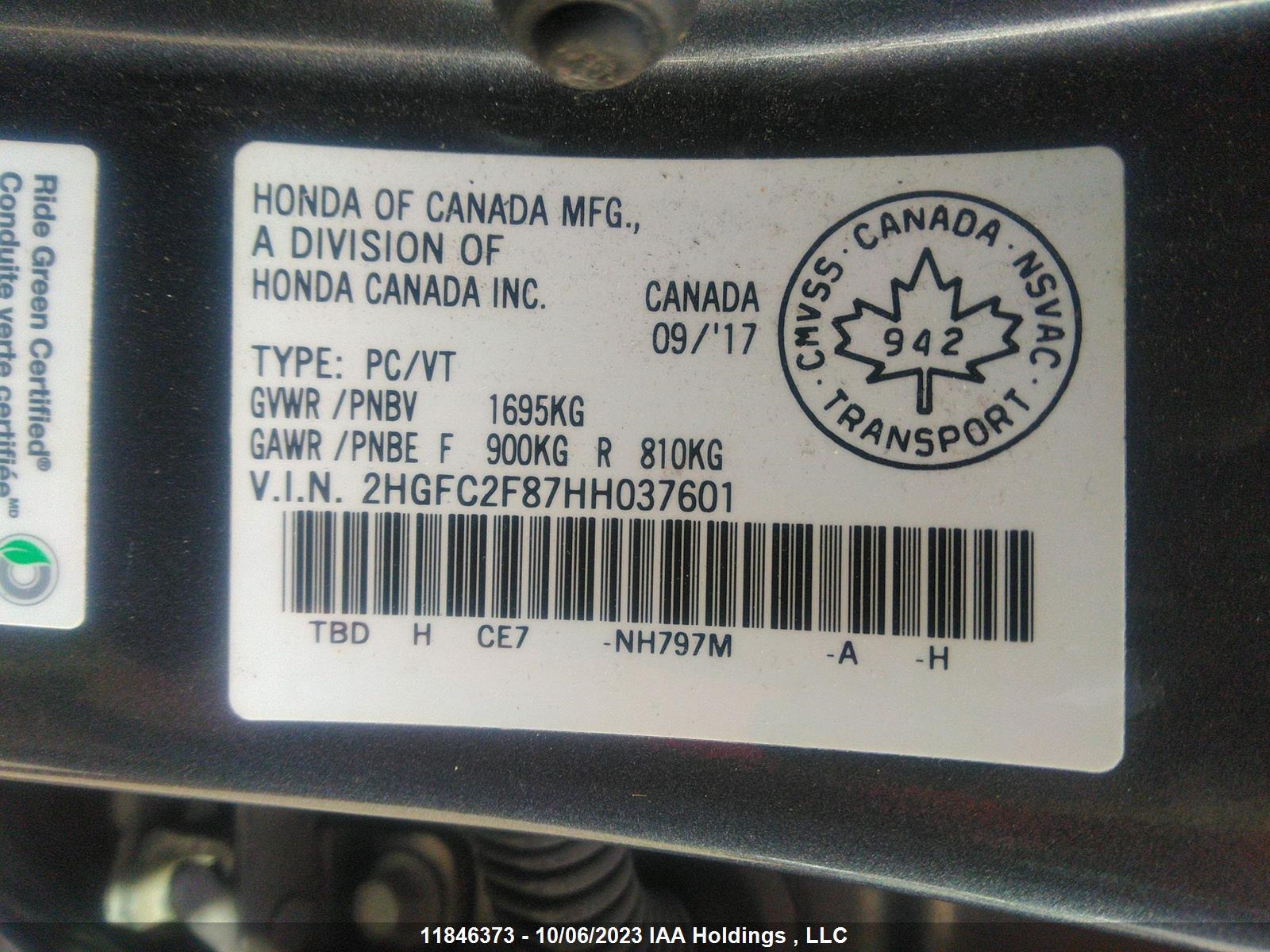 Photo 8 VIN: 2HGFC2F87HH037601 - HONDA CIVIC 