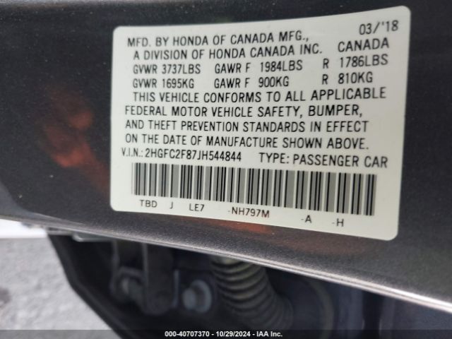 Photo 8 VIN: 2HGFC2F87JH544844 - HONDA CIVIC 