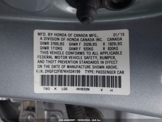 Photo 8 VIN: 2HGFC2F87KH534199 - HONDA CIVIC 