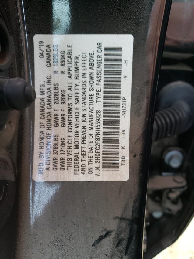 Photo 9 VIN: 2HGFC2F87KH559328 - HONDA CIVIC SPOR 