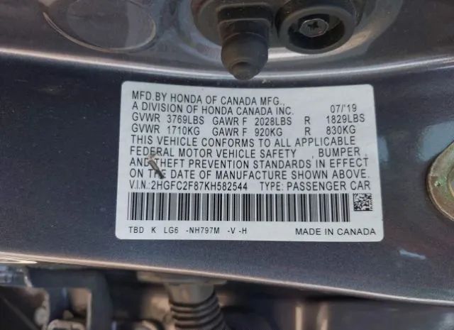 Photo 8 VIN: 2HGFC2F87KH582544 - HONDA CIVIC SEDAN 