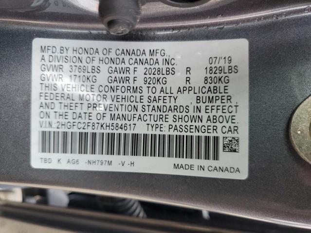 Photo 11 VIN: 2HGFC2F87KH584617 - HONDA CIVIC SPOR 