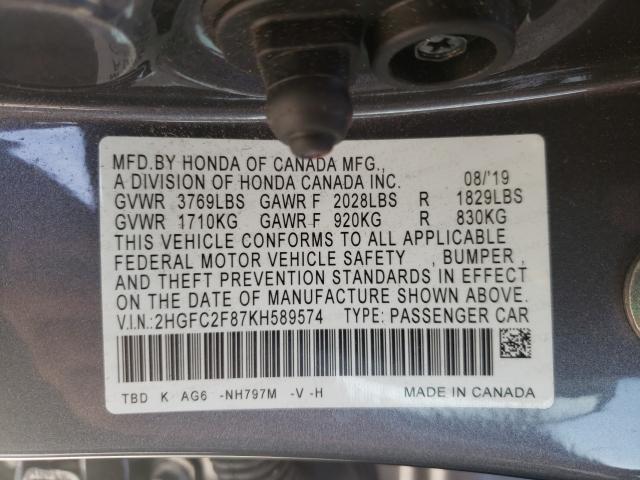 Photo 9 VIN: 2HGFC2F87KH589574 - HONDA CIVIC SPOR 