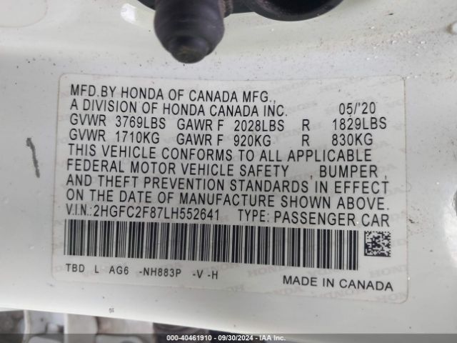 Photo 8 VIN: 2HGFC2F87LH552641 - HONDA CIVIC 