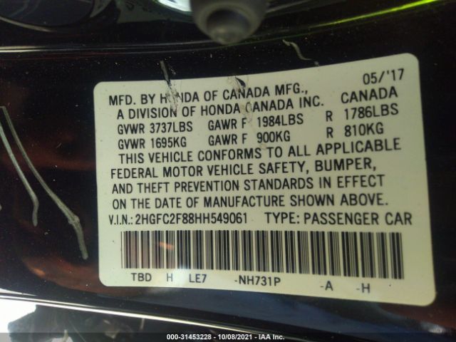 Photo 8 VIN: 2HGFC2F88HH549061 - HONDA CIVIC SEDAN 