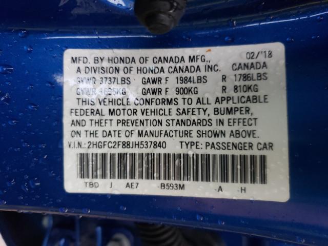 Photo 9 VIN: 2HGFC2F88JH537840 - HONDA CIVIC EX 