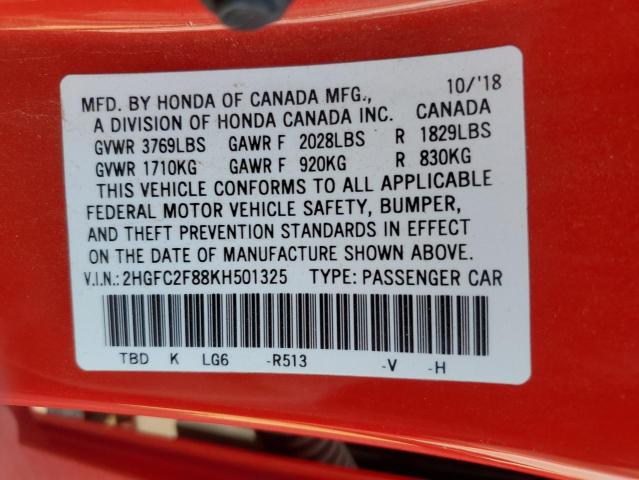 Photo 11 VIN: 2HGFC2F88KH501325 - HONDA CIVIC SPOR 