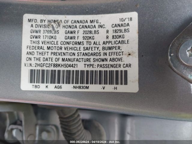 Photo 8 VIN: 2HGFC2F88KH504421 - HONDA CIVIC 