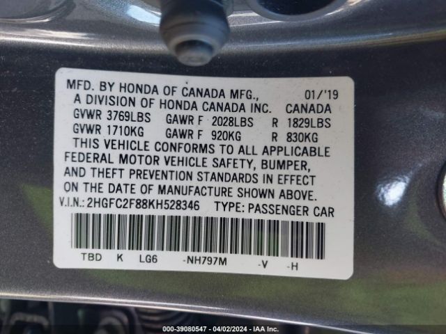 Photo 8 VIN: 2HGFC2F88KH528346 - HONDA CIVIC 