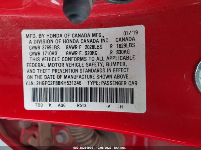 Photo 8 VIN: 2HGFC2F88KH531246 - HONDA CIVIC 