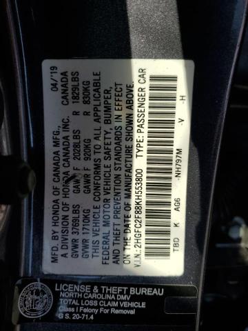 Photo 11 VIN: 2HGFC2F88KH553800 - HONDA CIVIC 