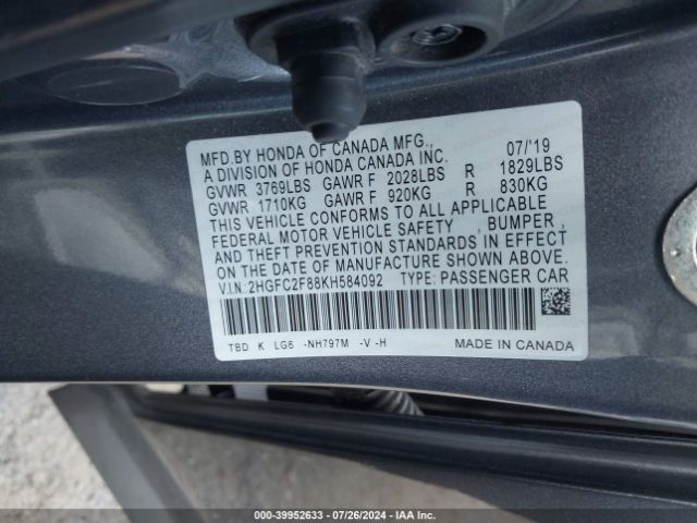 Photo 8 VIN: 2HGFC2F88KH584092 - HONDA CIVIC 