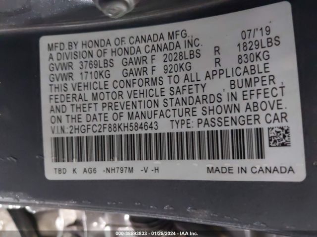 Photo 8 VIN: 2HGFC2F88KH584643 - HONDA CIVIC 